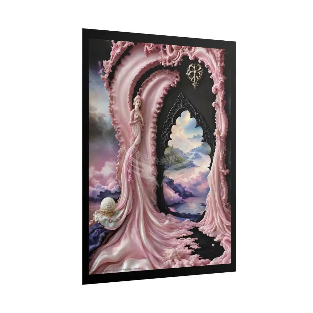 Surreal 3D Elemental Ribbon Portal Poster — Funky Balconies & Doors to Other Dimensions - Pink Poster