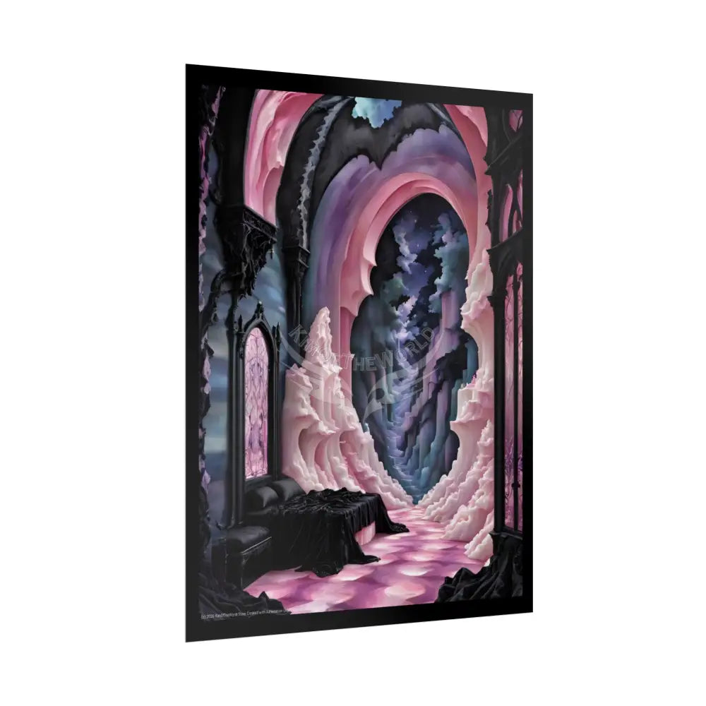 Surreal 3D Elemental Ribbon Portal Poster — Funky Balconies & Doors to Other Dimensions - Pink Poster