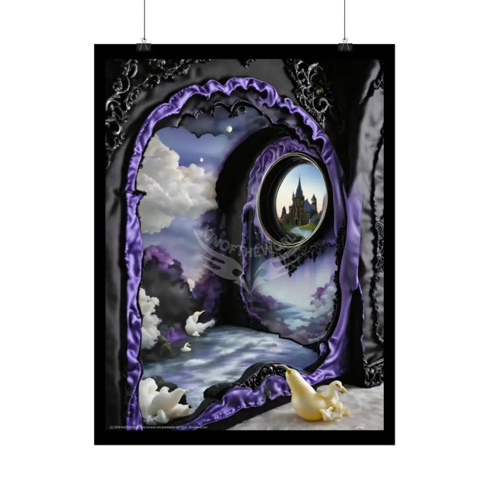 Surreal 3D Elemental Ribbon Portal Poster — Funky Balconies & Doors to Other Dimensions - Purple Poster
