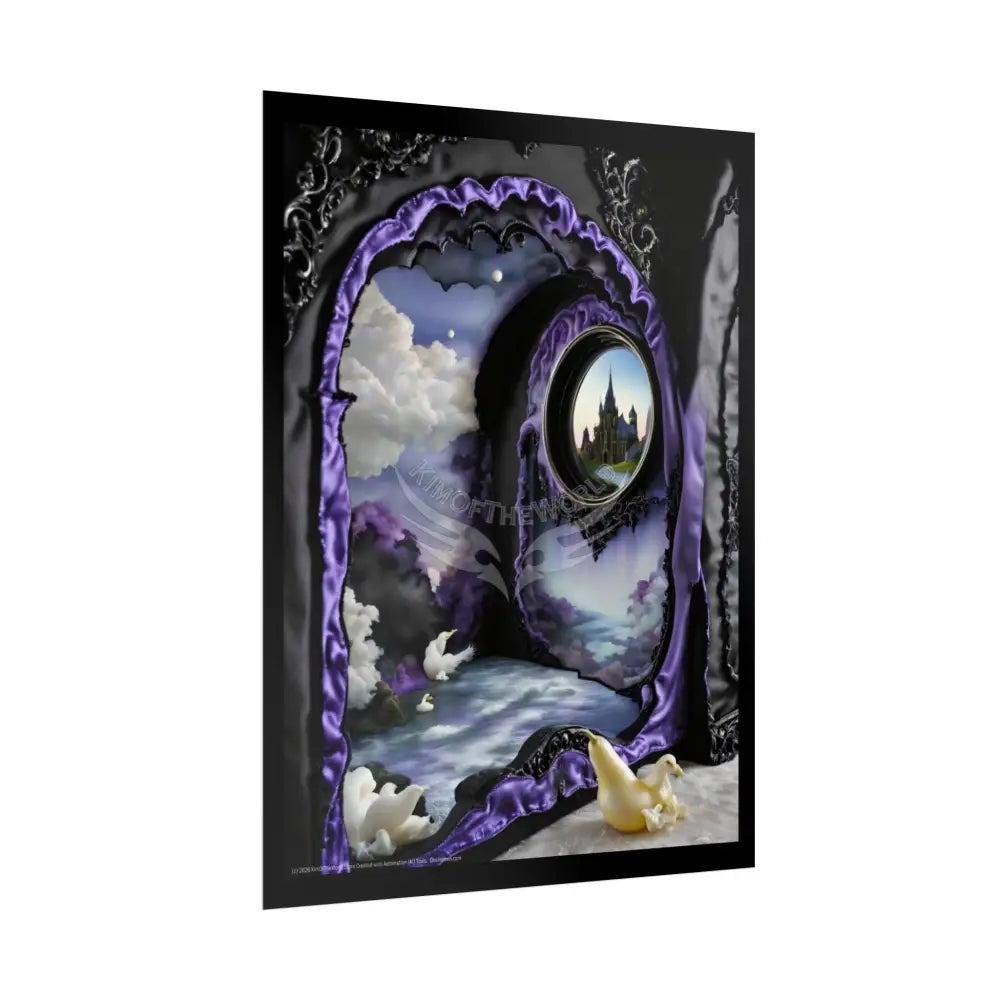 Surreal 3D Elemental Ribbon Portal Poster — Funky Balconies & Doors to Other Dimensions - Purple Poster