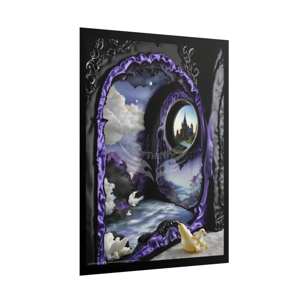 Surreal 3D Elemental Ribbon Portal Poster — Funky Balconies & Doors to Other Dimensions - Purple Poster