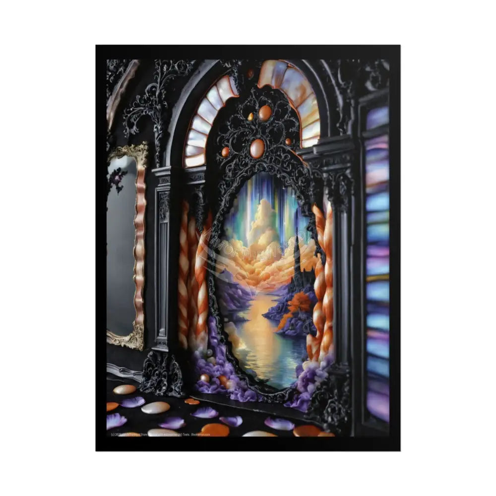 Surreal 3D Elemental Ribbon Portal Poster — Funky Balconies & Doors to Other Dimensions - Rainbow 18″ x 24″ (Vertical)