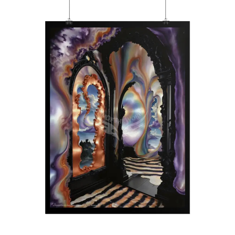 Surreal 3D Elemental Ribbon Portal Poster — Funky Balconies & Doors to Other Dimensions - Rainbow Poster