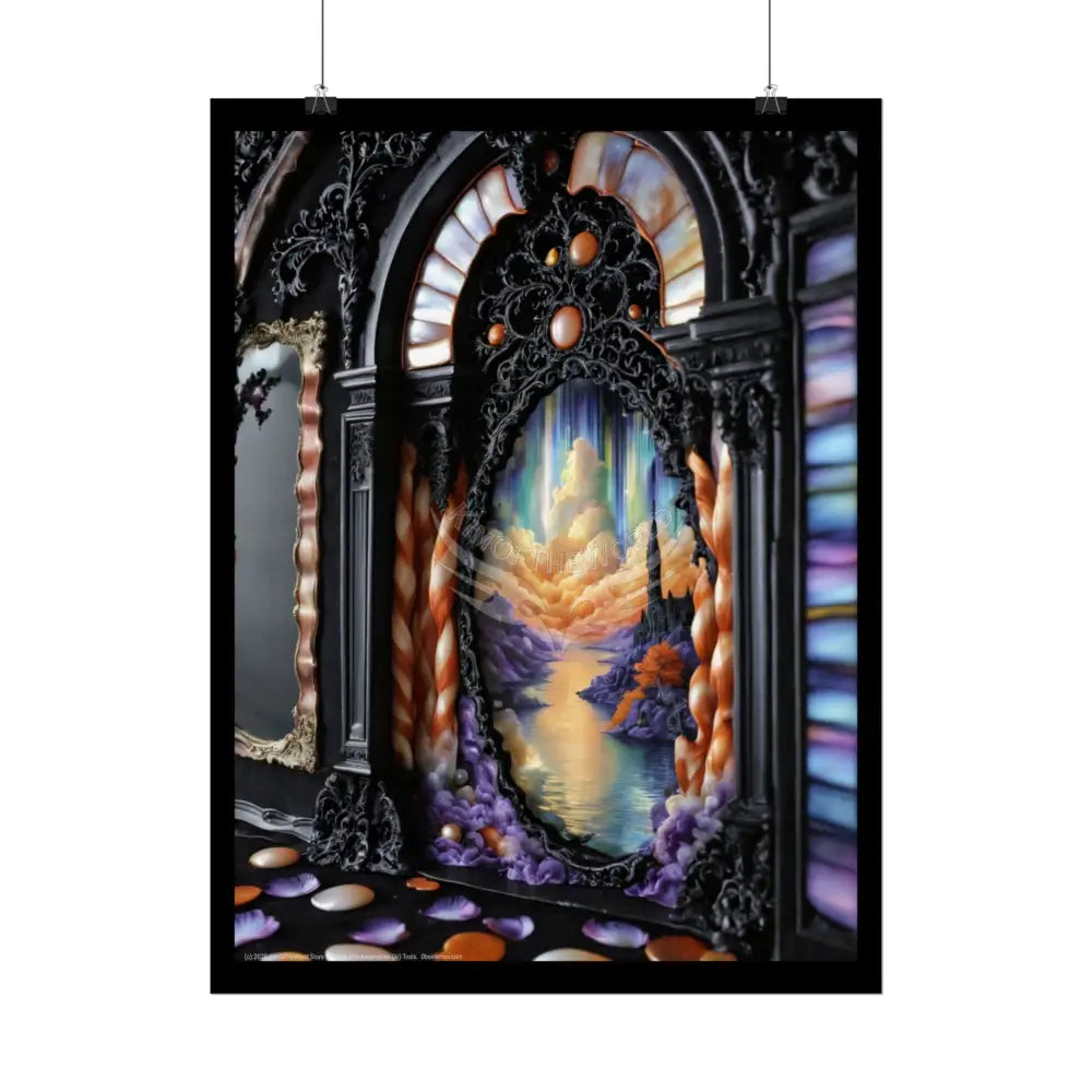 Surreal 3D Elemental Ribbon Portal Poster — Funky Balconies & Doors to Other Dimensions - Rainbow Poster