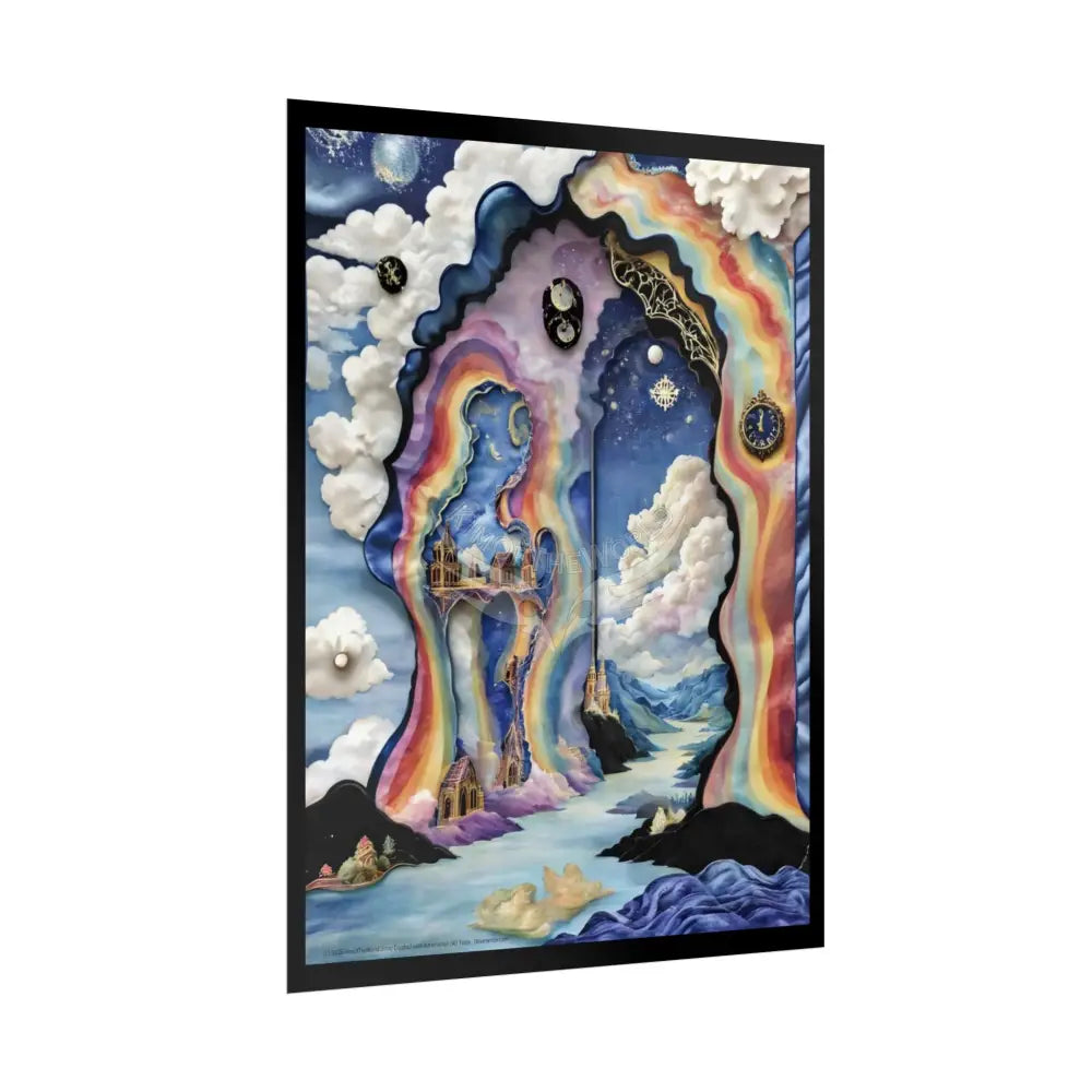 Surreal 3D Elemental Ribbon Portal Poster — Funky Balconies & Doors to Other Dimensions - Rainbow Spectrum Poster