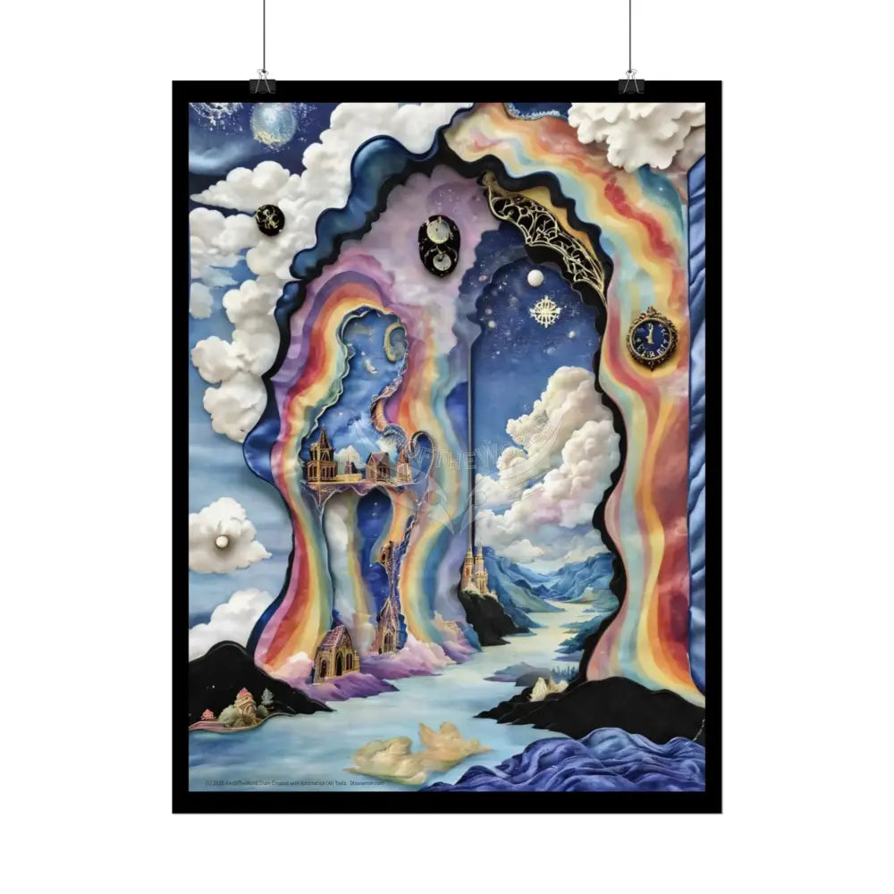 Surreal 3D Elemental Ribbon Portal Poster — Funky Balconies & Doors to Other Dimensions - Rainbow Spectrum Poster