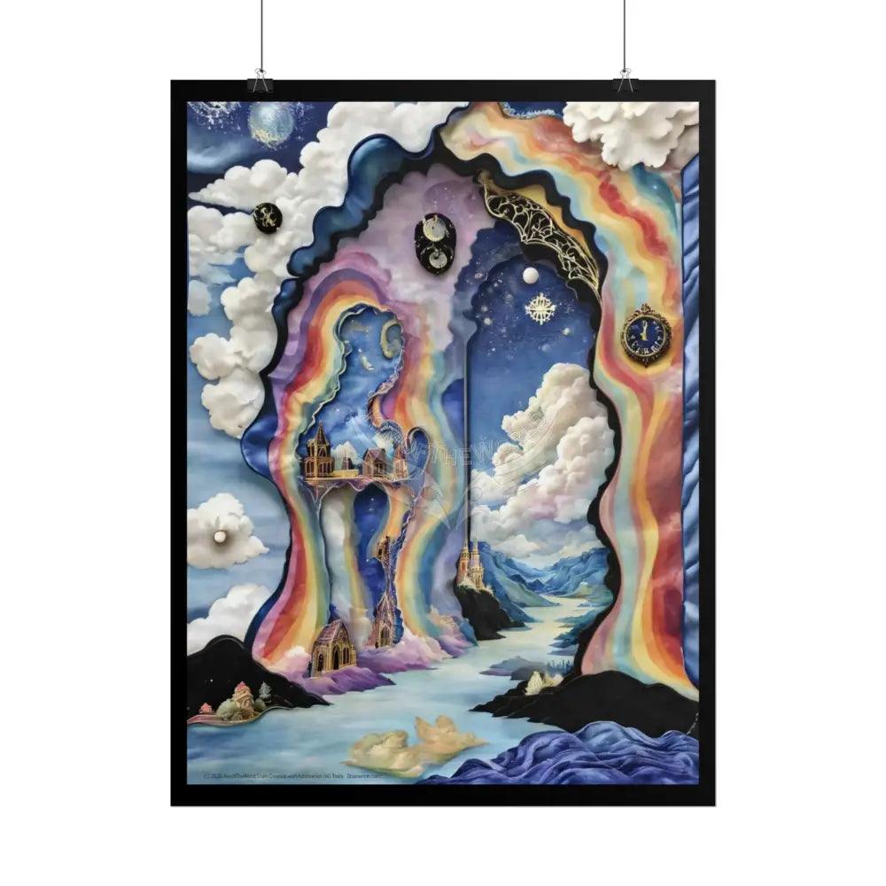 Surreal 3D Elemental Ribbon Portal Poster — Funky Balconies & Doors to Other Dimensions - Rainbow Spectrum Poster