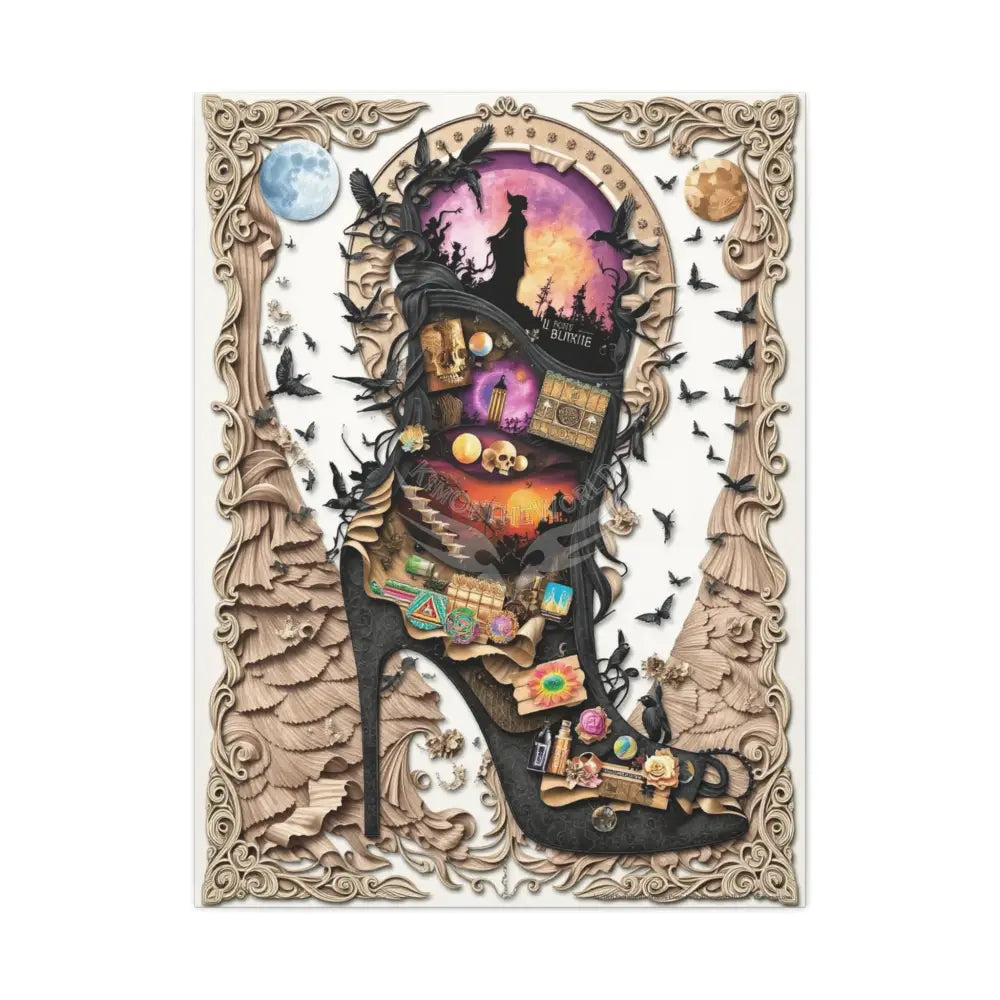 Surreal 3D Magic Stiletto Dimensional Canvas Art — 3D Portal Shoe Lover’s Wall Decor 30’’ x 40’’ (Vertical) / 1.25’’