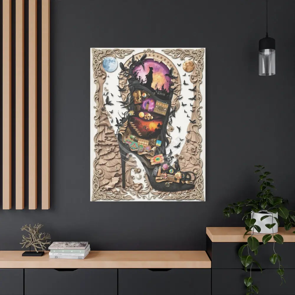 Surreal 3D Magic Stiletto Dimensional Canvas Art — 3D Portal Shoe Lover’s Wall Decor Canvas