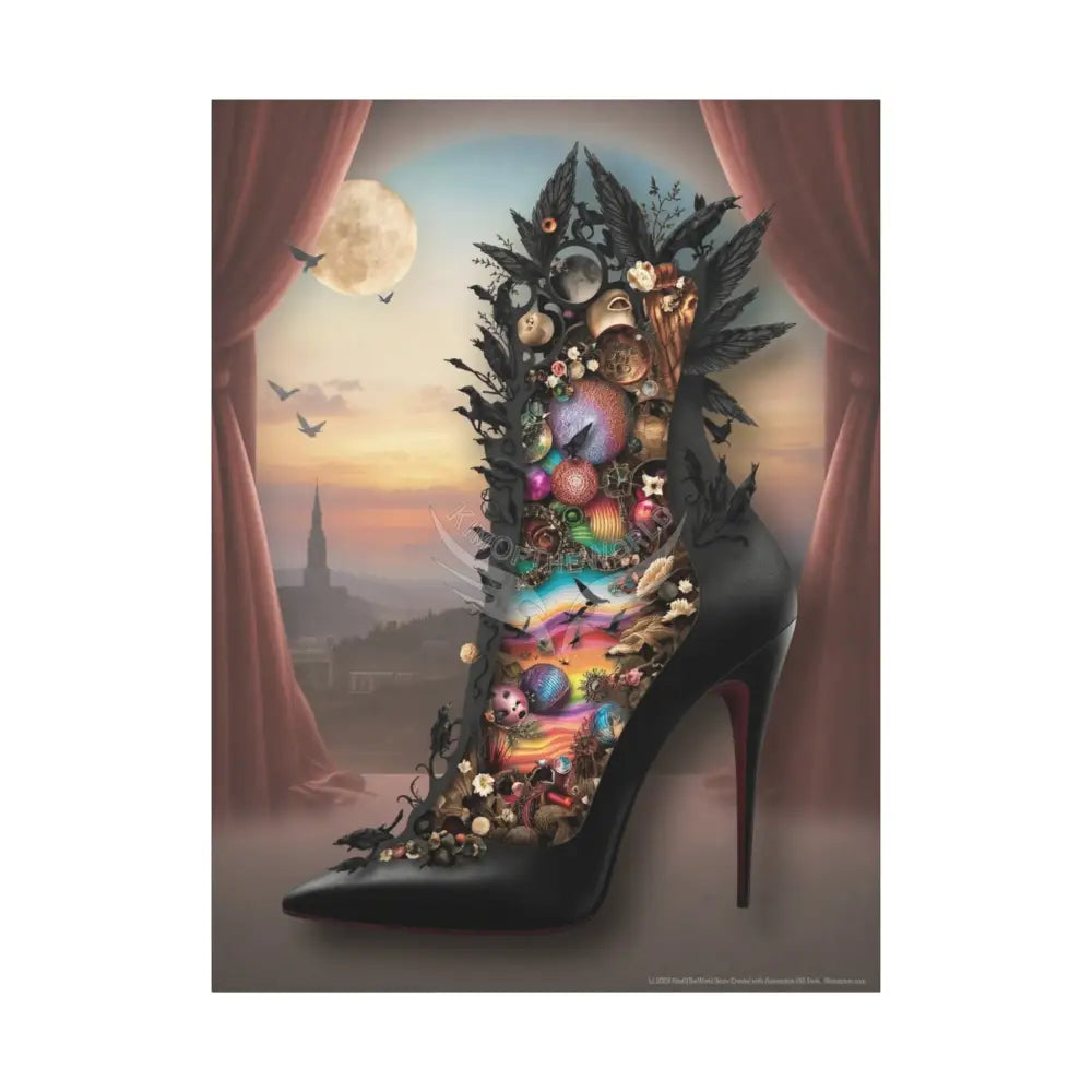 Surreal 3D Magic Stiletto Dimensional Canvas Art — 3D Portal Shoe Lover’s Wall Decor 36’’ x 48’’ (Vertical) / 1.25’’