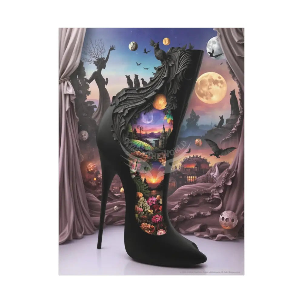 Surreal 3D Magic Stiletto Dimensional Canvas Art — 3D Portal Shoe Lover’s Wall Decor 36’’ x 48’’ (Vertical) / 1.25’’