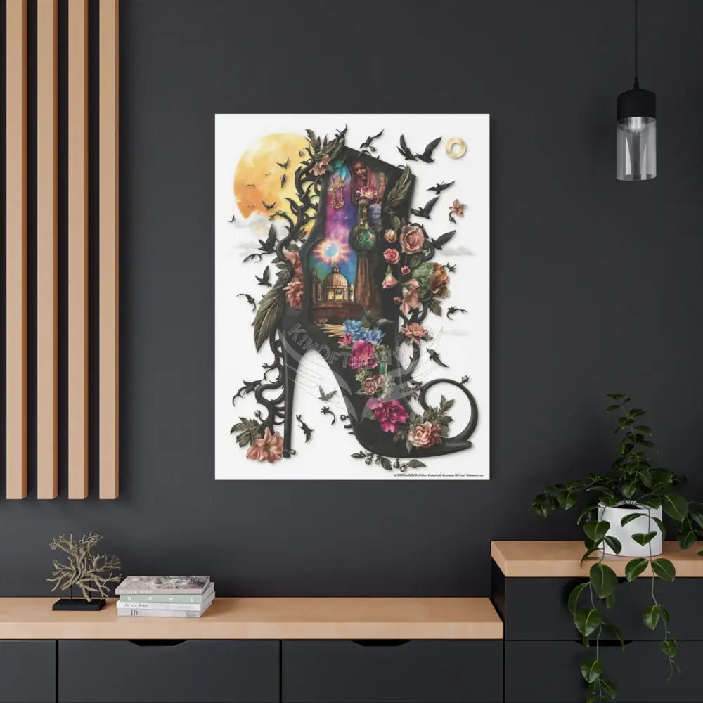 Surreal 3D Magic Stiletto Dimensional Cats Canvas Art — 3D Portal Shoe Lover’s Wall Decor Canvas