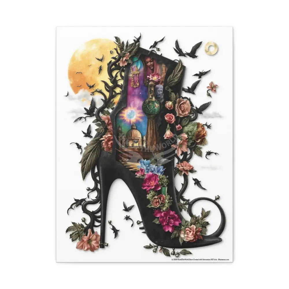 Surreal 3D Magic Stiletto Dimensional Cats Canvas Art — 3D Portal Shoe Lover’s Wall Decor 18″ x 24″ (Vertical) / 1.25’’