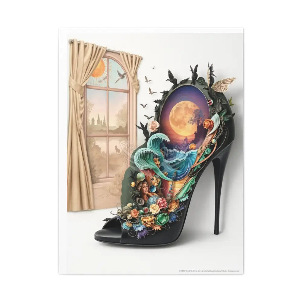 Surreal 3D Magic Stiletto Dimensional Cats Canvas Art — 3D Portal Shoe Lover’s Wall Decor 30’’ x 40’’ (Vertical)