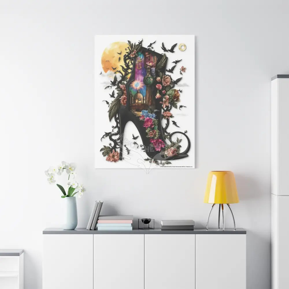 Surreal 3D Magic Stiletto Dimensional Cats Canvas Art — 3D Portal Shoe Lover’s Wall Decor Canvas