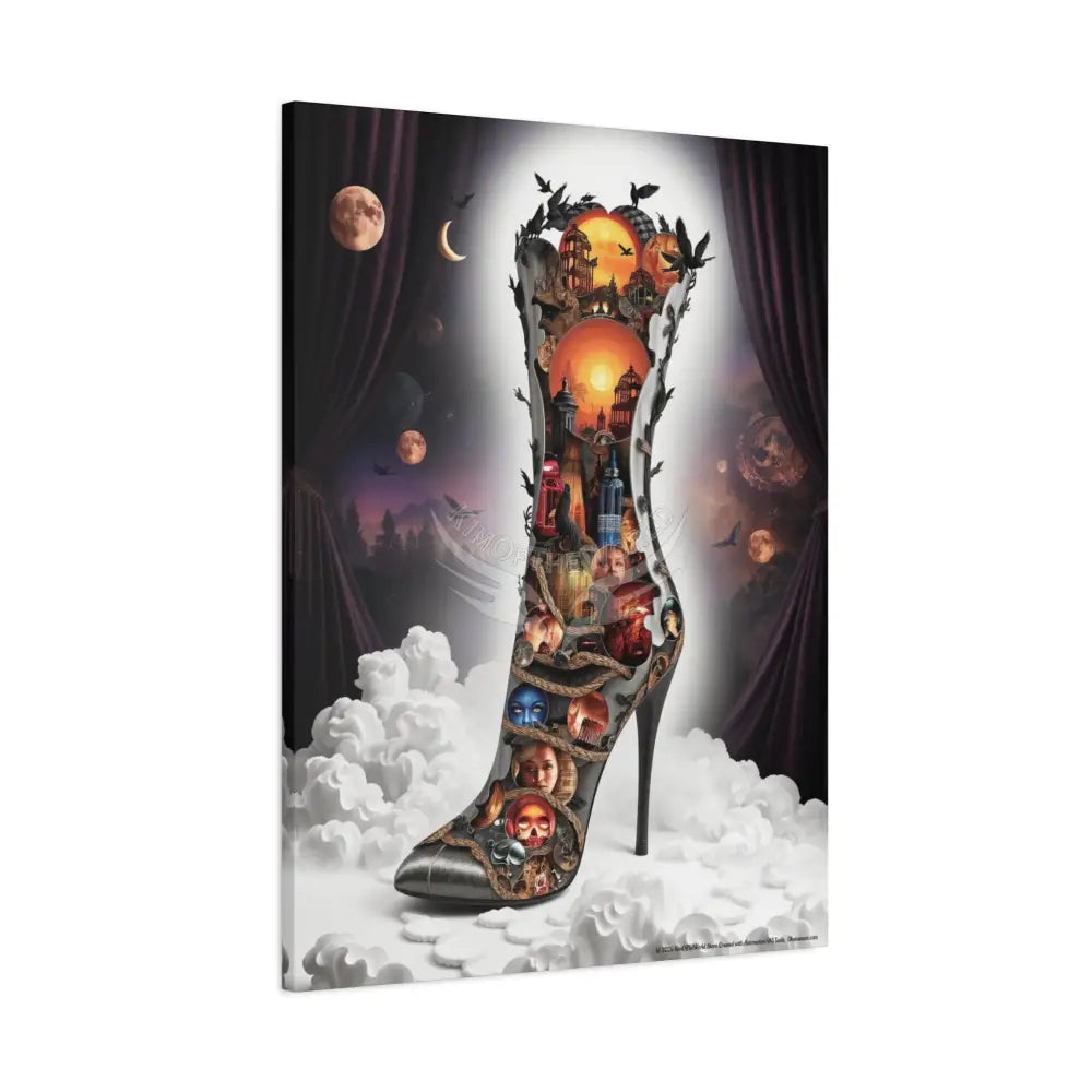 Surreal 3D Magic Stiletto Dimensional Cats Canvas Art — 3D Portal Shoe Lover’s Wall Decor Canvas