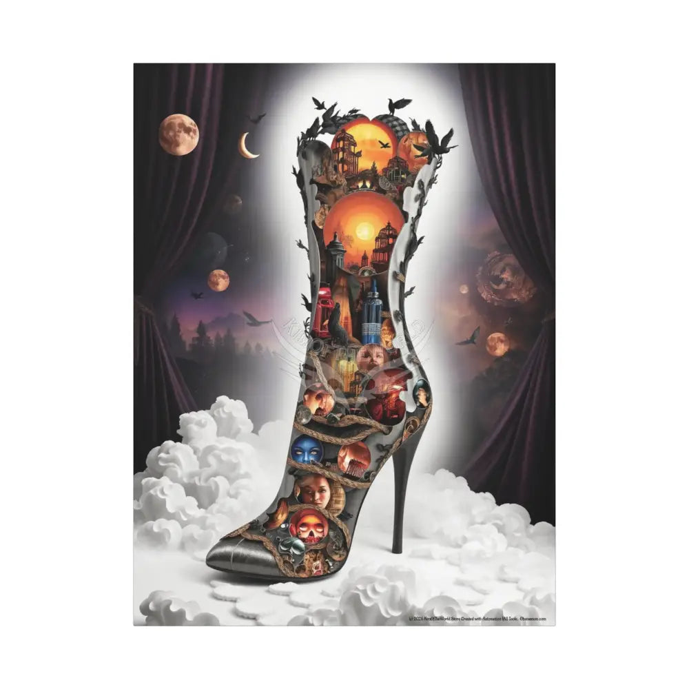Surreal 3D Magic Stiletto Dimensional Cats Canvas Art — 3D Portal Shoe Lover’s Wall Decor 36’’ x 48’’ (Vertical)