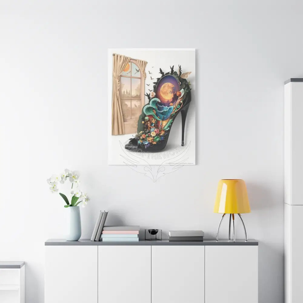 Surreal 3D Magic Stiletto Dimensional Cats Canvas Art — 3D Portal Shoe Lover’s Wall Decor Canvas