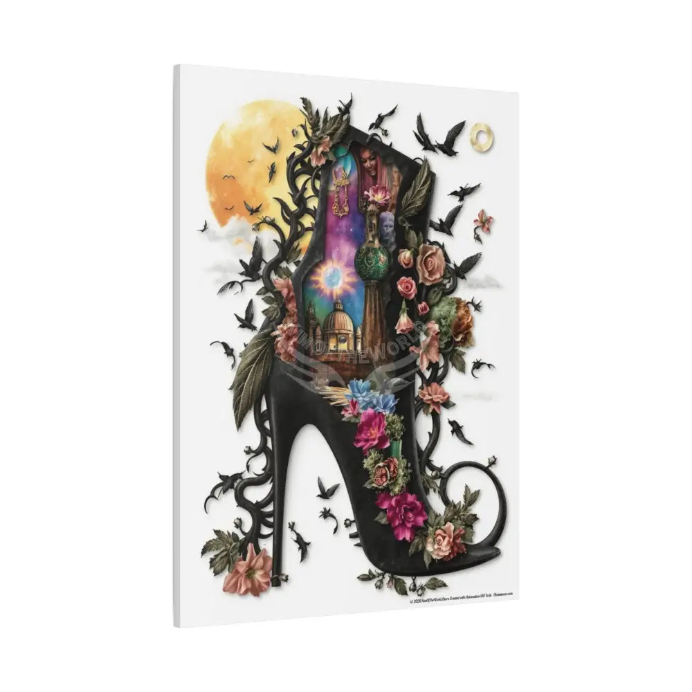 Surreal 3D Magic Stiletto Dimensional Cats Canvas Art — 3D Portal Shoe Lover’s Wall Decor Canvas