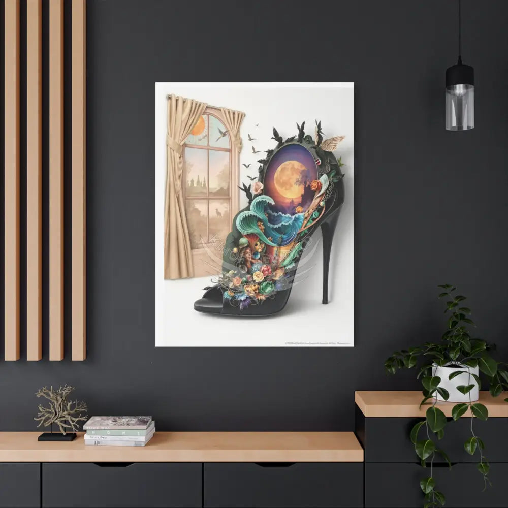 Surreal 3D Magic Stiletto Dimensional Cats Canvas Art — 3D Portal Shoe Lover’s Wall Decor Canvas
