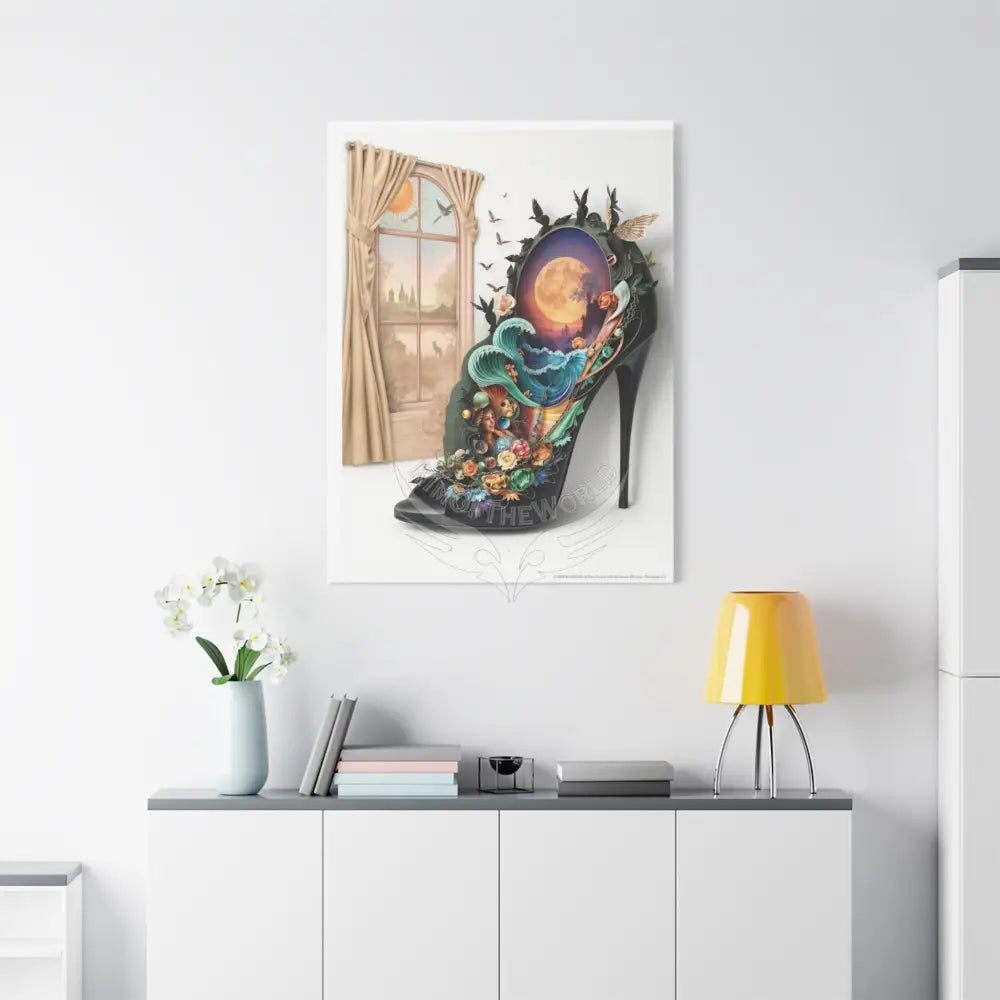 Surreal 3D Magic Stiletto Dimensional Cats Canvas Art — 3D Portal Shoe Lover’s Wall Decor Canvas