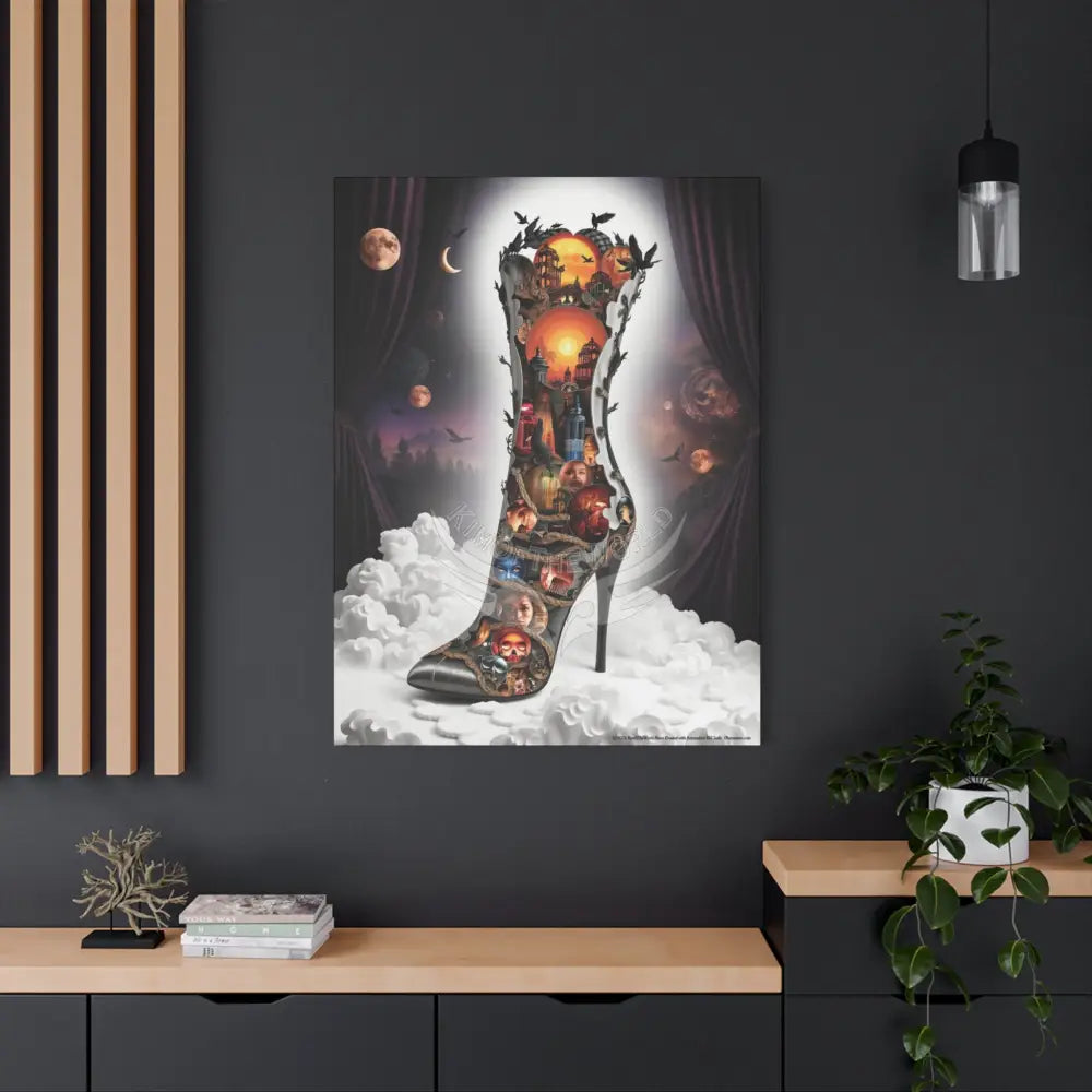 Surreal 3D Magic Stiletto Dimensional Cats Canvas Art — 3D Portal Shoe Lover’s Wall Decor Canvas