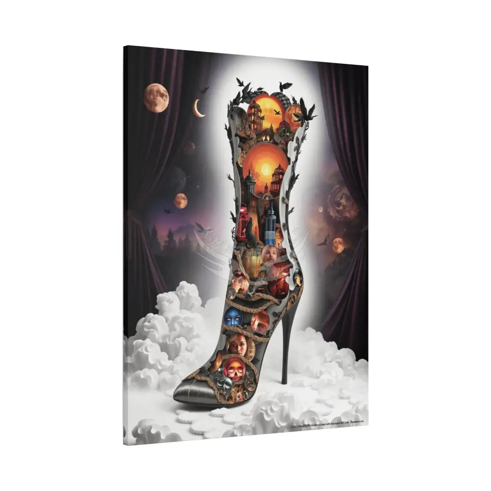 Surreal 3D Magic Stiletto Dimensional Cats Canvas Art — 3D Portal Shoe Lover’s Wall Decor Canvas