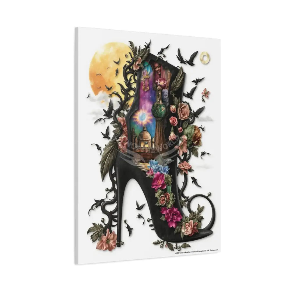 Surreal 3D Magic Stiletto Dimensional Cats Canvas Art — 3D Portal Shoe Lover’s Wall Decor Canvas