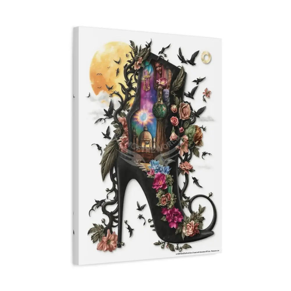 Surreal 3D Magic Stiletto Dimensional Cats Canvas Art — 3D Portal Shoe Lover’s Wall Decor Canvas