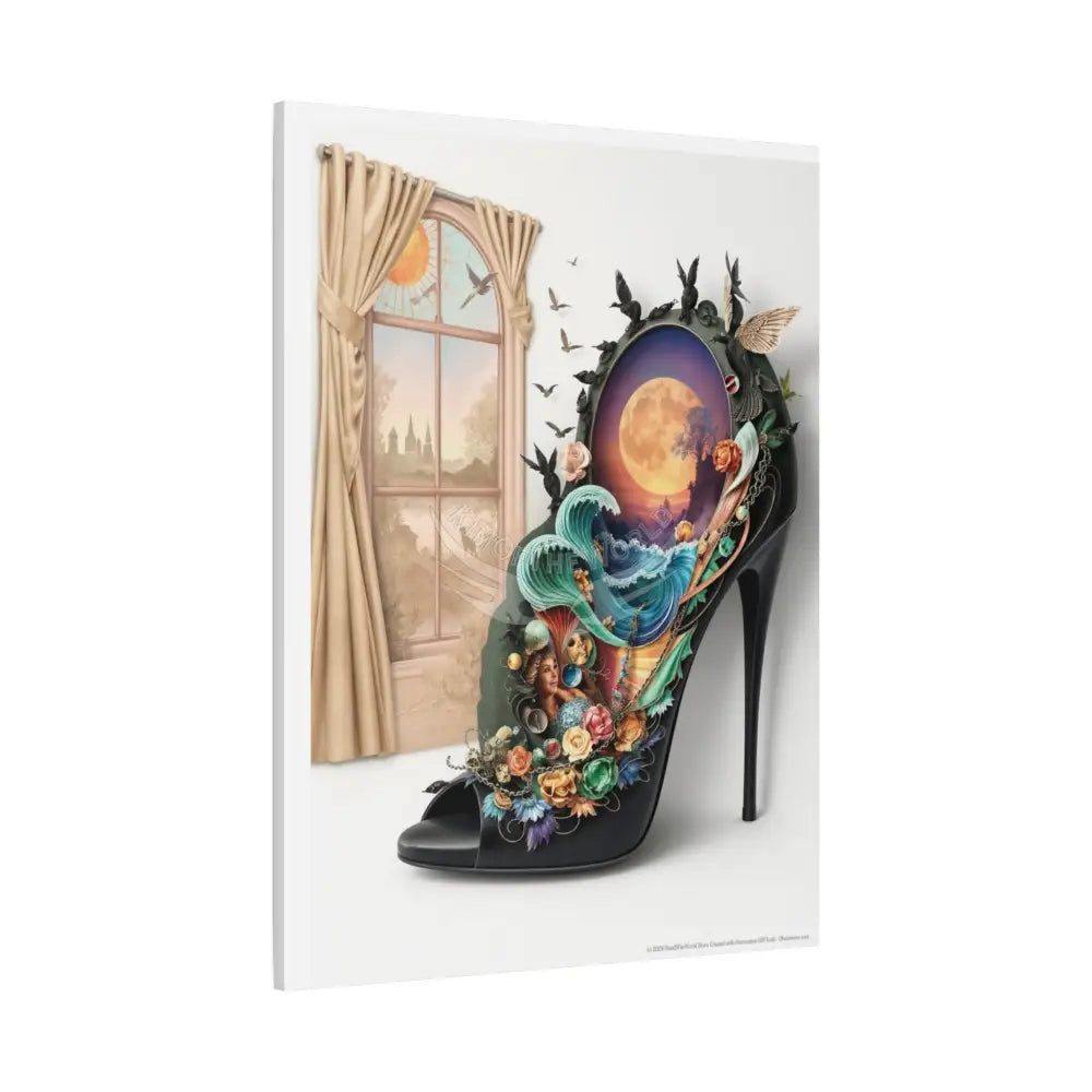 Surreal 3D Magic Stiletto Dimensional Cats Canvas Art — 3D Portal Shoe Lover’s Wall Decor Canvas