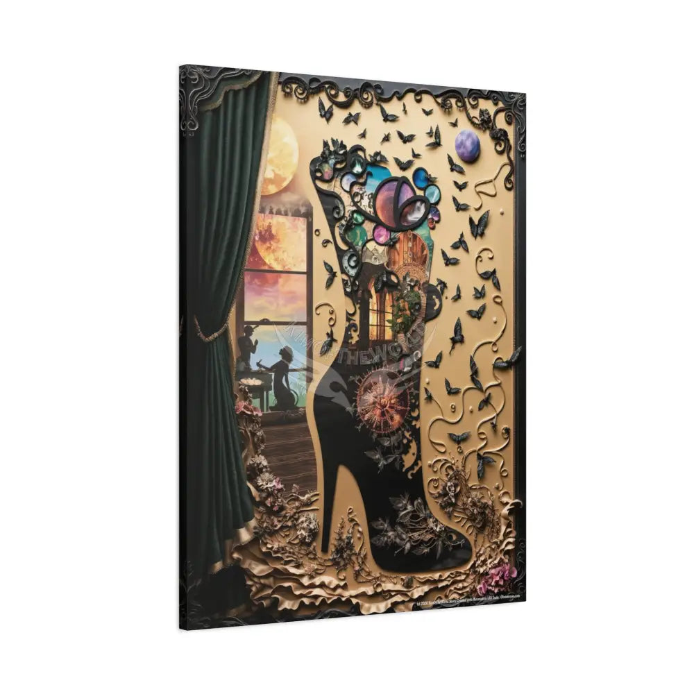 Surreal 3D Magic Stiletto Dimensional Heels Canvas Art — 3D Portal Shoe Lover’s Wall Decor Canvas