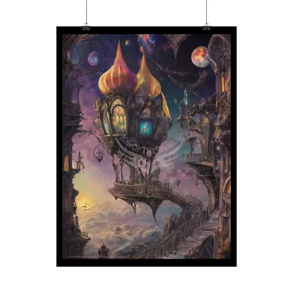 Surreal 3D Photographic Lake Palace Levitating Elevator Poster — Funky Balconies & Doors to Other Dimensions Poster