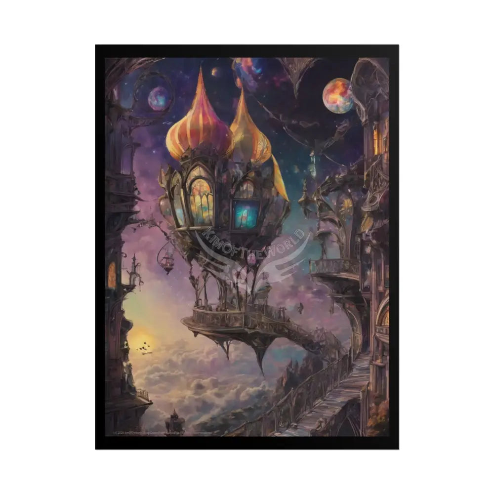 Surreal 3D Photographic Lake Palace Levitating Elevator Poster — Funky Balconies & Doors to Other Dimensions 18″ x 24″