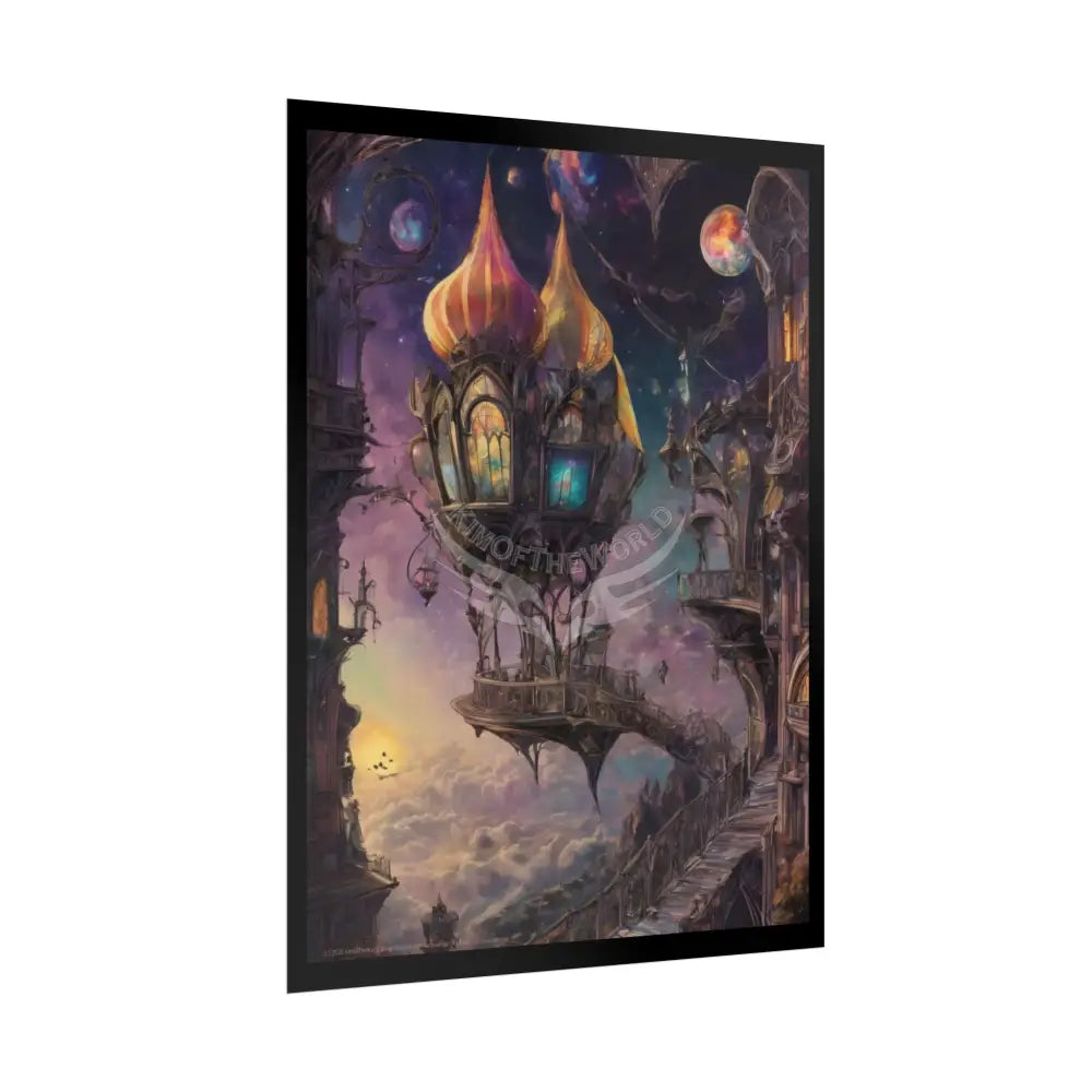 Surreal 3D Photographic Lake Palace Levitating Elevator Poster — Funky Balconies & Doors to Other Dimensions Poster