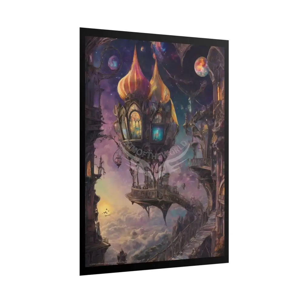 Surreal 3D Photographic Lake Palace Levitating Elevator Poster — Funky Balconies & Doors to Other Dimensions Poster