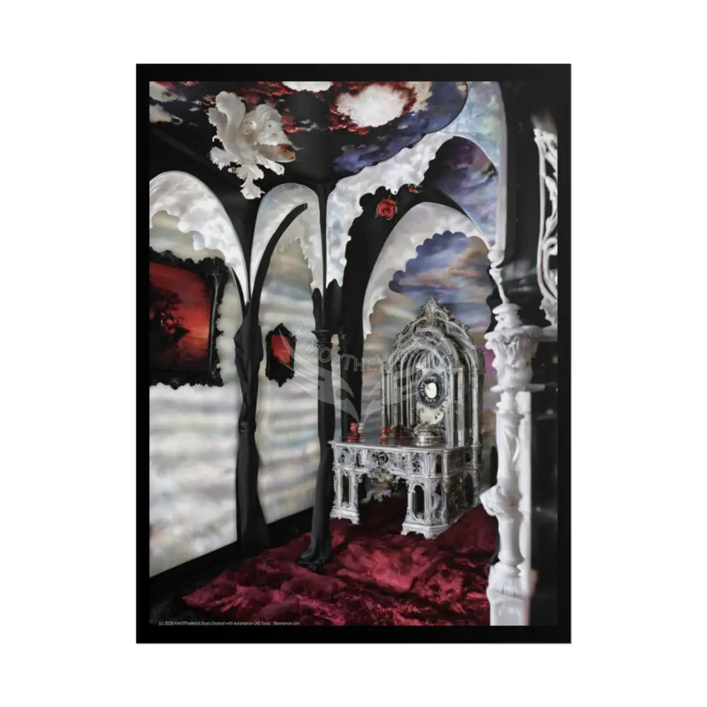 Surreal 3D Winter Red Elemental Ribbon Portal Poster — Funky Balconies & Doors to Other Dimensions 18″ x 24″ (Vertical)