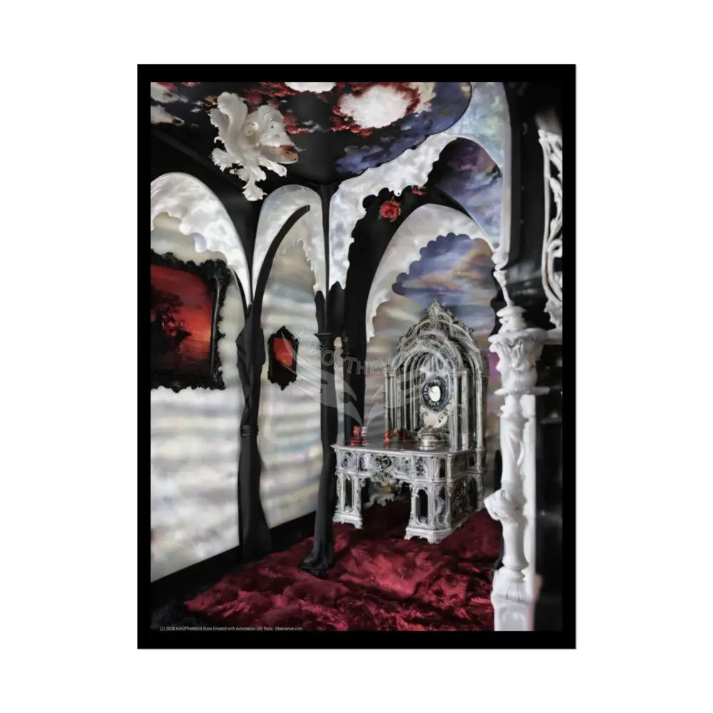 Surreal 3D Winter Red Elemental Ribbon Portal Poster — Funky Balconies & Doors to Other Dimensions 18″ x 24″ (Vertical)