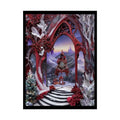 Surreal 3D Winter Red Elemental Ribbon Portal Poster — Funky Balconies & Doors to Other Dimensions 18″ x 24″ (Vertical)