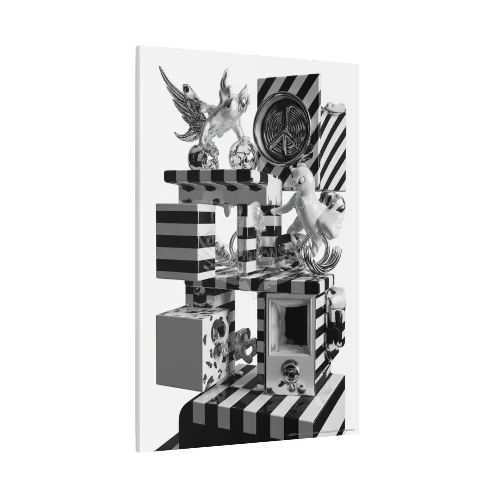 Surreal Black & White Spiral Tower in Gothic Wonderland Canvas — Moonlit Optical Illusion Wall Art Canvas