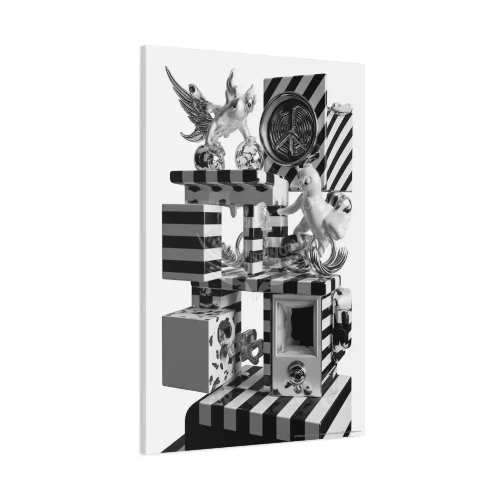 Surreal Black & White Spiral Tower in Gothic Wonderland Canvas — Moonlit Optical Illusion Wall Art Canvas