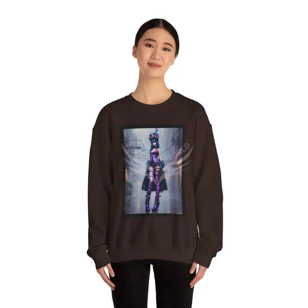 Surreal Empowered 3D Anime Tall Girl Fantasy Signature Design Sweatshirt — Tall Giantess Fetish Art Crewneck Sweatshirt