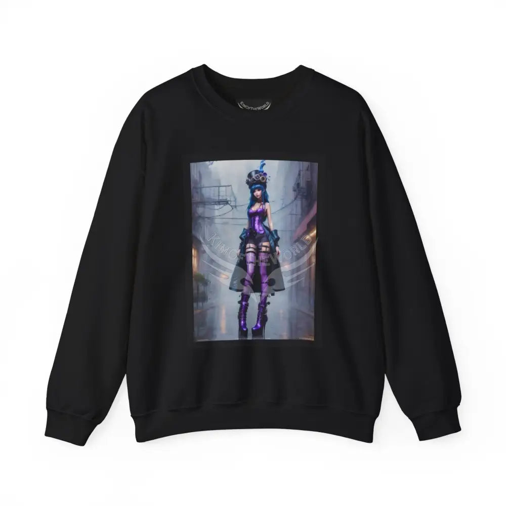 Surreal Empowered 3D Anime Tall Girl Fantasy Signature Design Sweatshirt — Tall Giantess Fetish Art Crewneck Black / S