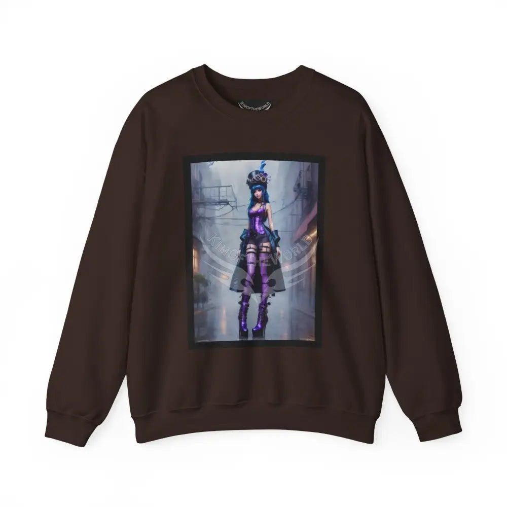 Surreal Empowered 3D Anime Tall Girl Fantasy Signature Design Sweatshirt — Tall Giantess Fetish Art Crewneck Dark