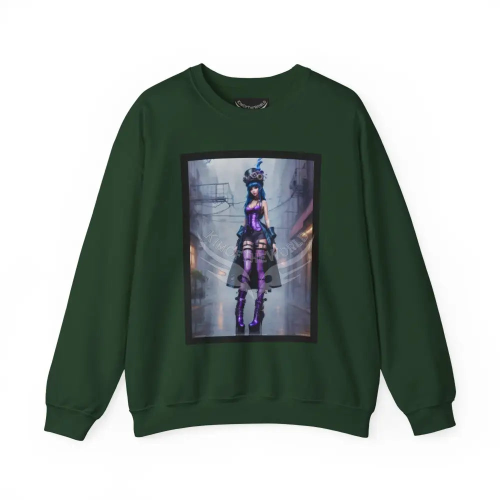 Surreal Empowered 3D Anime Tall Girl Fantasy Signature Design Sweatshirt — Tall Giantess Fetish Art Crewneck Forest