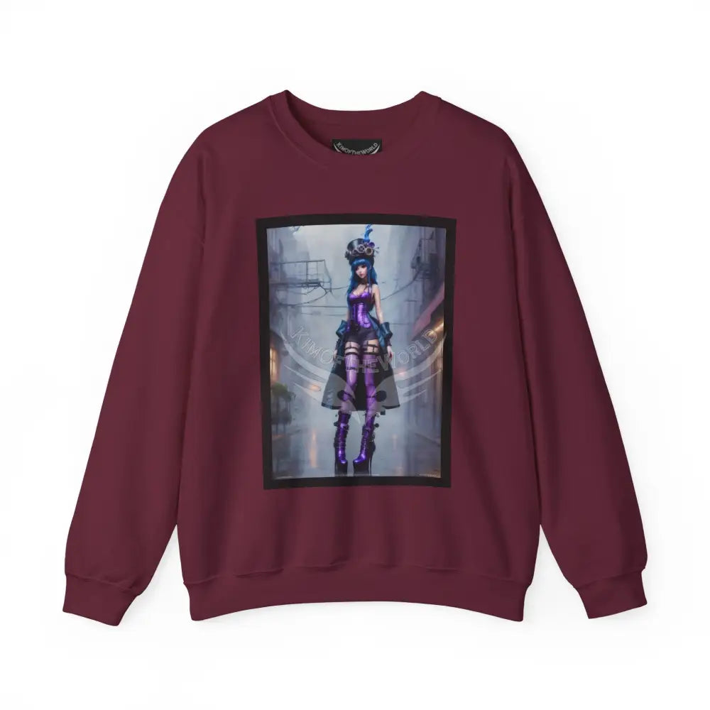 Surreal Empowered 3D Anime Tall Girl Fantasy Signature Design Sweatshirt — Tall Giantess Fetish Art Crewneck Maroon / S