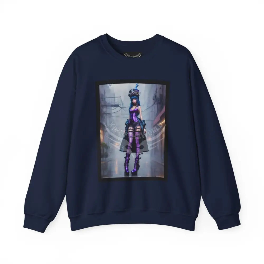 Surreal Empowered 3D Anime Tall Girl Fantasy Signature Design Sweatshirt — Tall Giantess Fetish Art Crewneck Navy / S