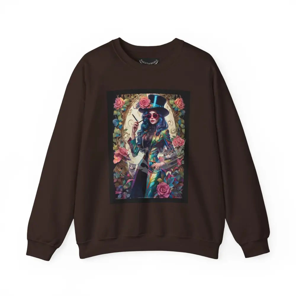 Surreal Empowered 3D Floral Flower Lady Fantasy Signature Design Sweatshirt — Tall Giantess Fetish Art Crewneck Dark