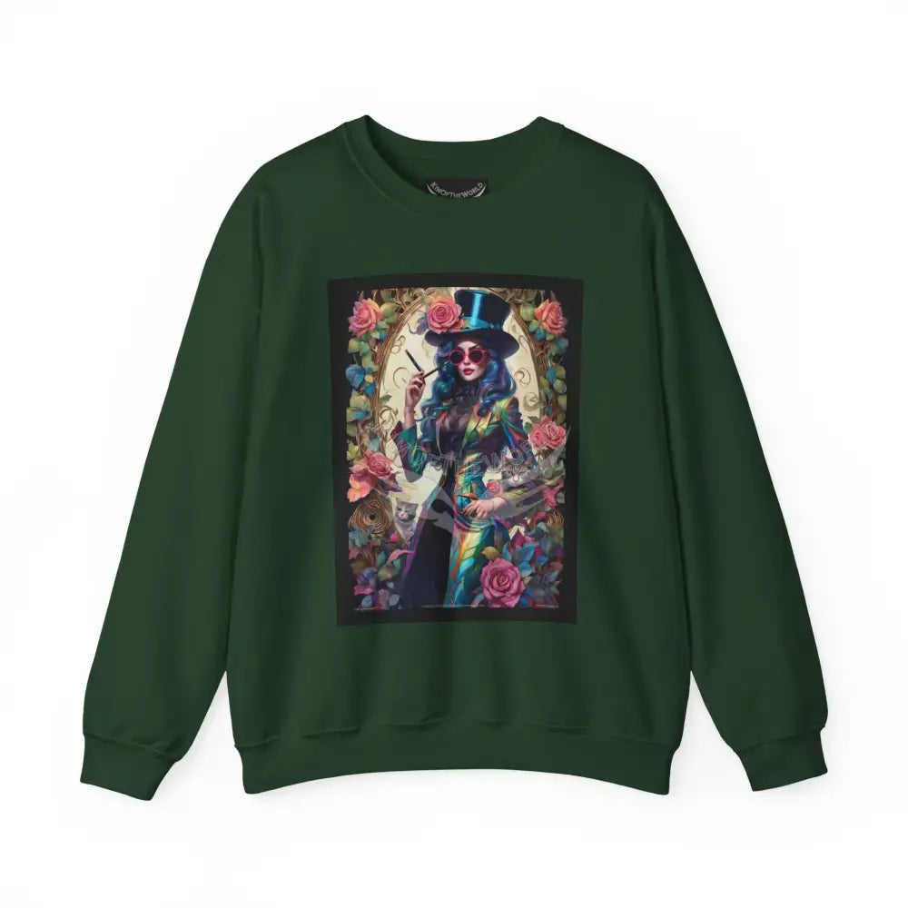 Surreal Empowered 3D Floral Flower Lady Fantasy Signature Design Sweatshirt — Tall Giantess Fetish Art Crewneck Forest