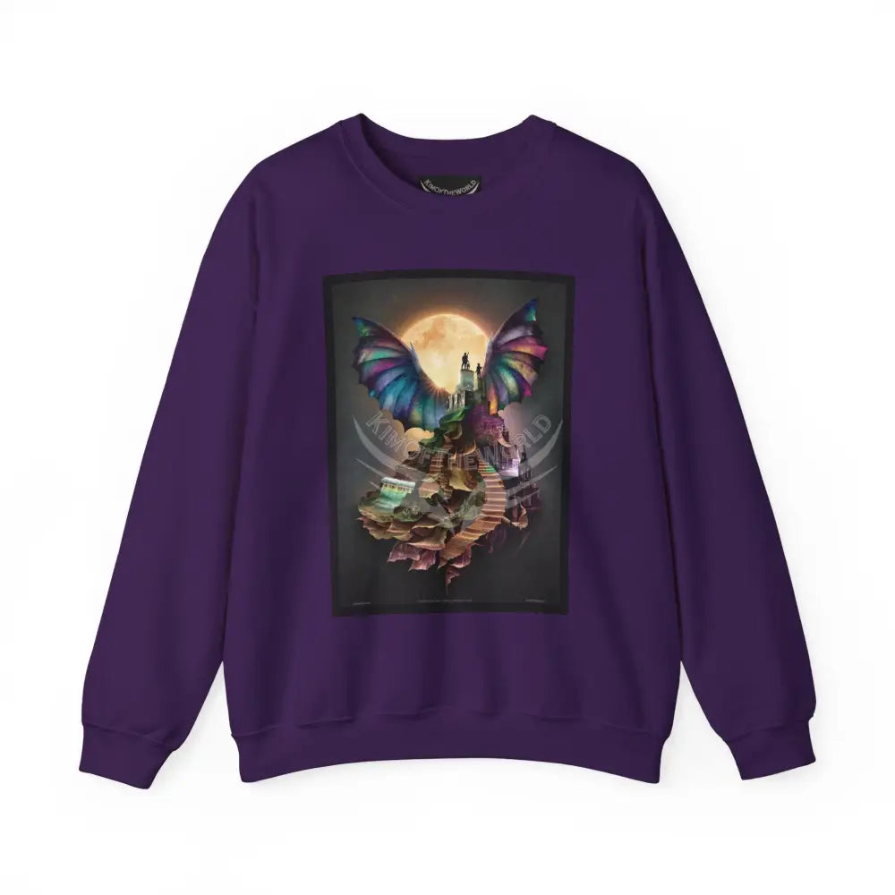 Surreal Empowered 3D Floral Flower Lady Fantasy Signature Design Sweatshirt — Tall Giantess Fetish Art Crewneck Purple