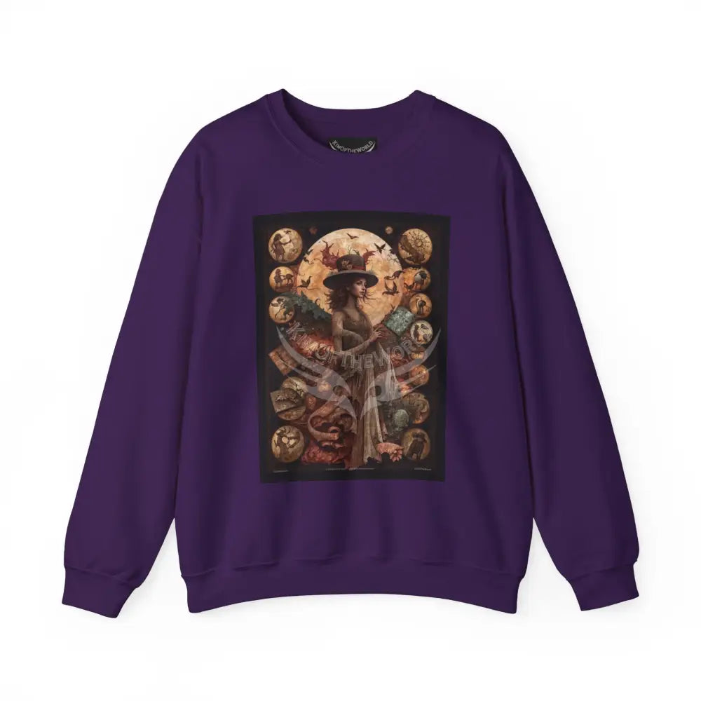 Surreal Empowered 3D Magician Lady Fantasy Signature Design Sweatshirt — Tall Giantess Fetish Art Crewneck Purple / S